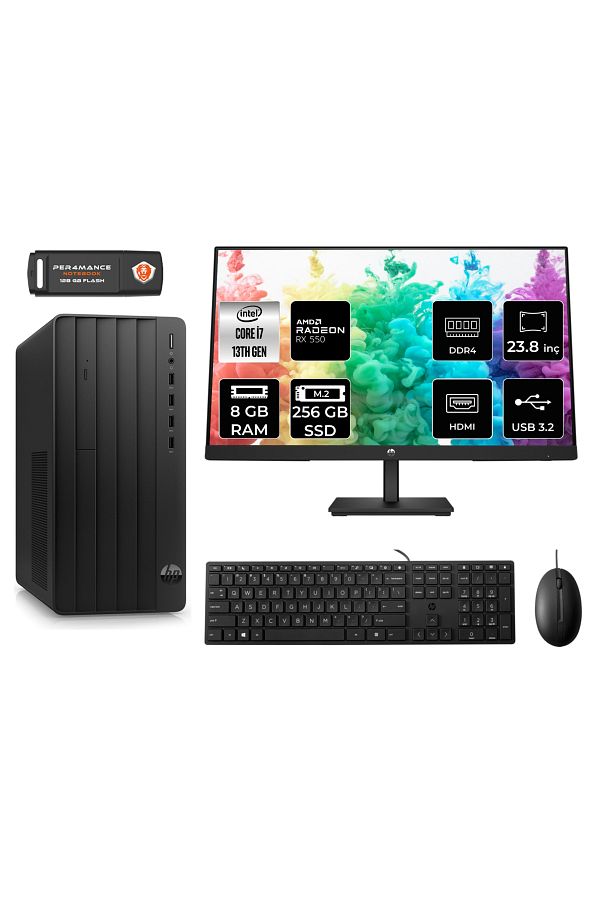 HP PRO TOWER 290 G9 AE8T2X2ESS151 i7 13700 8GB RAM 256GB SSD RX550 4GB 23.8" FDOS MASAÜSTÜ PC