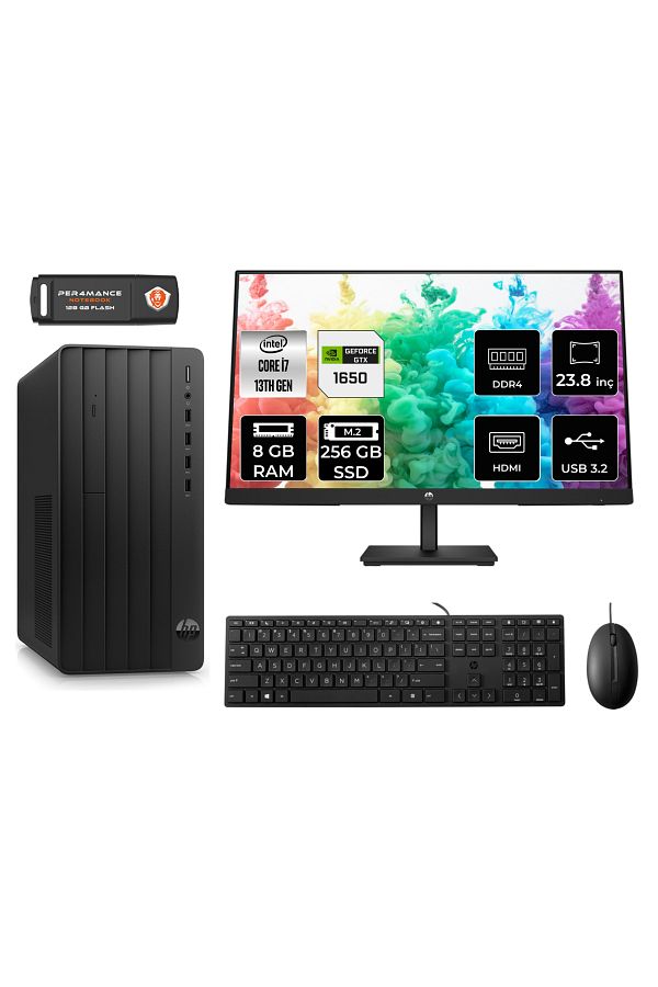 HP PRO TOWER 290 G9 AE8T2X2ESS651 i7 13700 8GB RAM 256GB SSD GTX1650 4GB 23.8" W11H MASAÜSTÜ PC