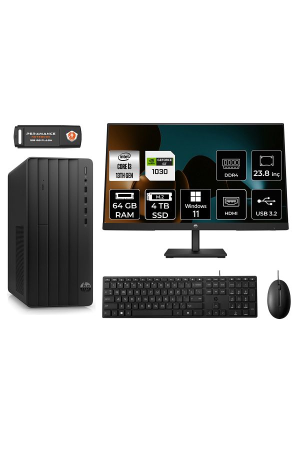 HP PRO TOWER 290 G9 AE8T2X0ESS550 i3 13100 64GB RAM 4TB SSD GT1030 4GB 23.8" W11H MASAÜSTÜ PC