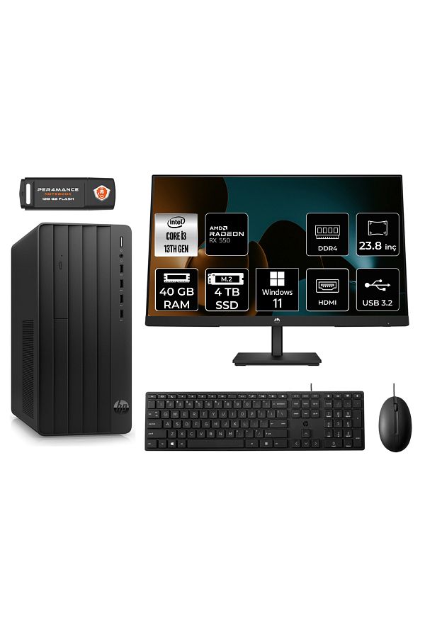 HP PRO TOWER 290 G9 AE8T2X0ESS290 i3 13100 40GB RAM 4TB SSD RX550 4GB 23.8" W11P MASAÜSTÜ BİLGİSAYAR