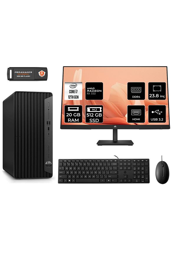 HP PRO TOWER 400 G9 AE6U3M9EAS167 i7 12700 20GB RAM 512GB SSD RX550 4GB 23.8" FDOS MASAÜSTÜ PC