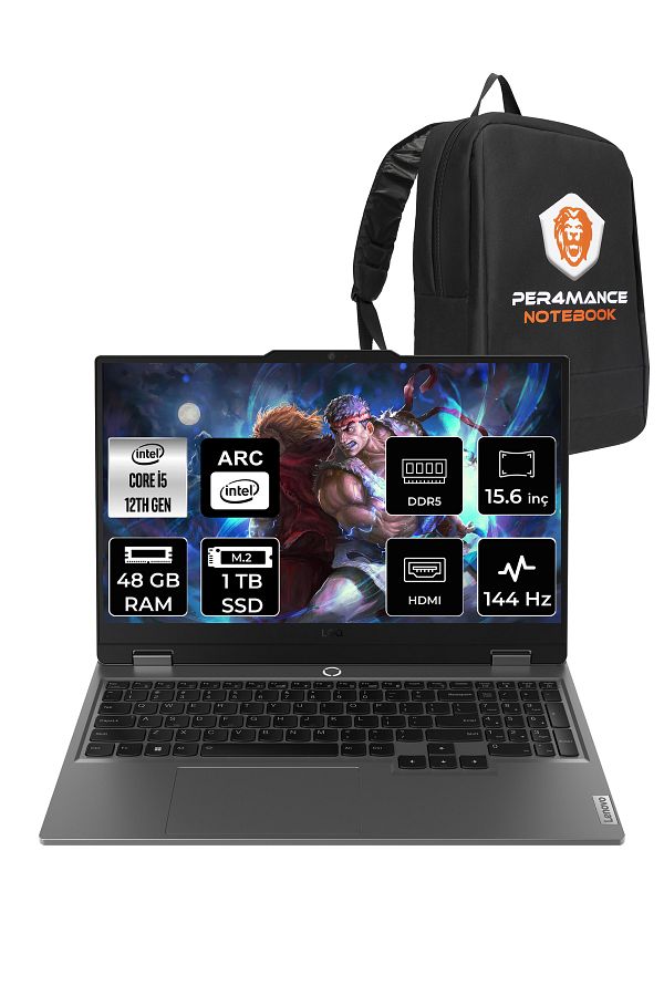 LENOVO LOQ  i5-12450HX 48GB 1TB SSD A530M/4GB 15.6" FHD 144Hz FDOS 83FQ000UTR & PER4 ÇANTA