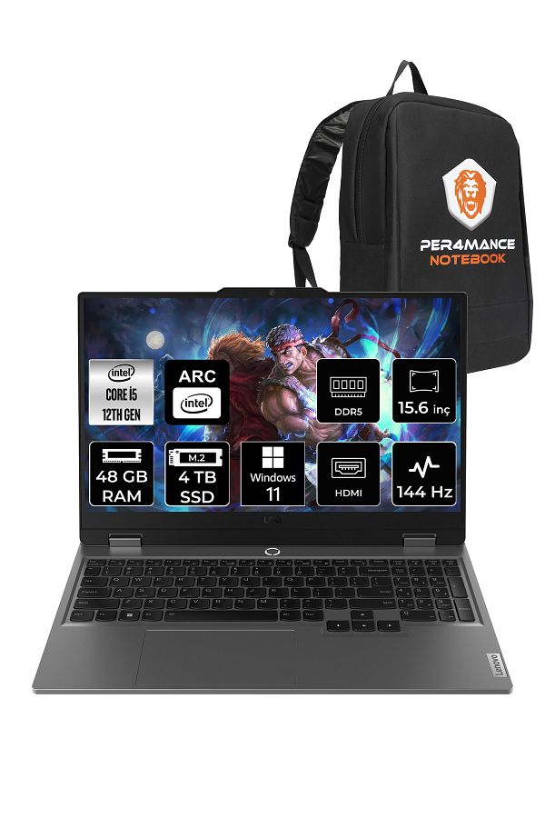 LENOVO LOQ  i5-12450HX 48GB 4TB SSD A530M/4GB 15.6" FHD 144Hz W11H 83FQ000UTR & PER4 ÇANTA