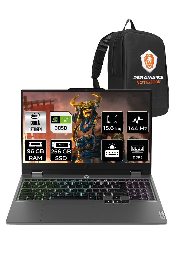 LENOVO LOQ  i7-13650HX 96GB 256GB SSD RTX3050/6GB 15.6" FHD 144Hz FDOS 83DV00G5TR & PER4 ÇANTA