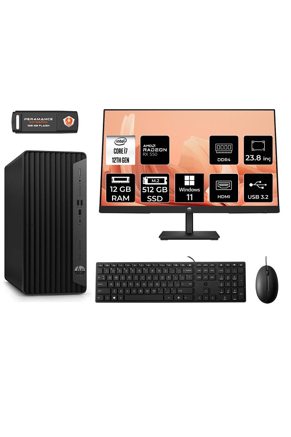 HP PRO TOWER 400 G9 AE6U3M9EAS257 i7 12700 12GB RAM 512GB SSD RX550 4GB 23.8" W11P MASAÜSTÜ PC