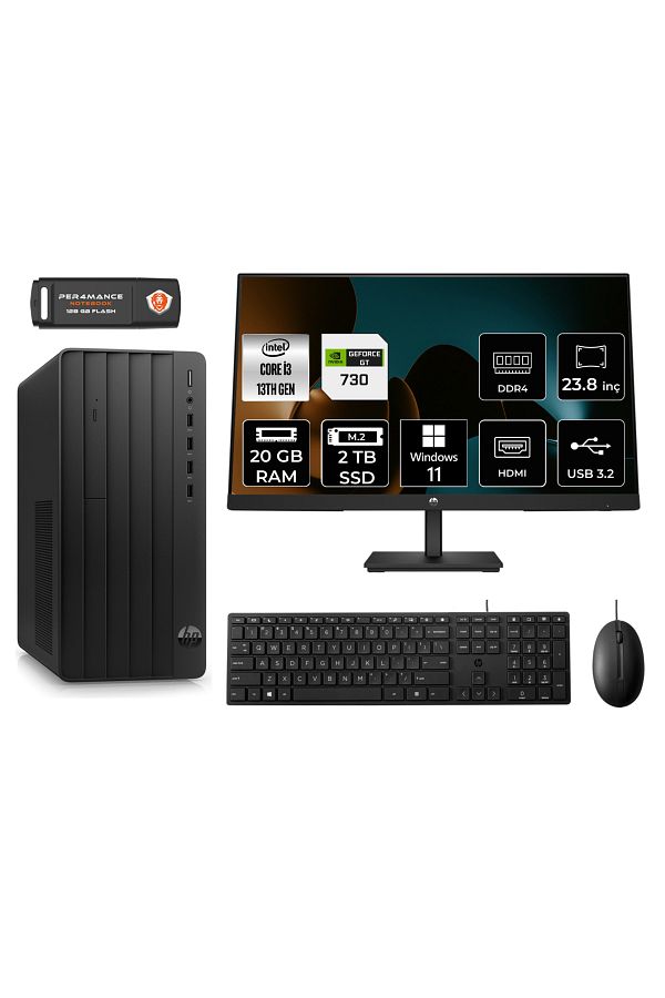 HP PRO TOWER 290 G9 AE8T2X0ESS419 i3 13100 20GB RAM 2TB SSD GT730 4GB 23.8" W11P MASAÜSTÜ BİLGİSAYAR