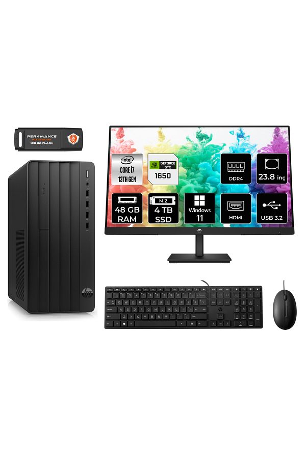 HP PRO TOWER 290 G9 AE8T2X2ESS695 i7 13700 48GB RAM 4TB SSD GTX1650 4GB 23.8" W11H MASAÜSTÜ PC