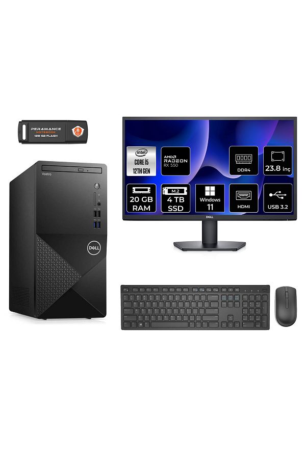 Dell VOSTRO 3910 AE3910S270 i5 12400 20GB RAM 4TB SSD RX550 4GB 23.8" W11P MASAÜSTÜ BİLGİSAYAR