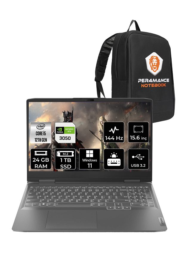 LENOVO LOQ  i5-12450H 24GB 1TB SSD RTX3050/6GB 15.6" FHD 144Hz W11H 82XV00WYTX & PER4 ÇANTA
