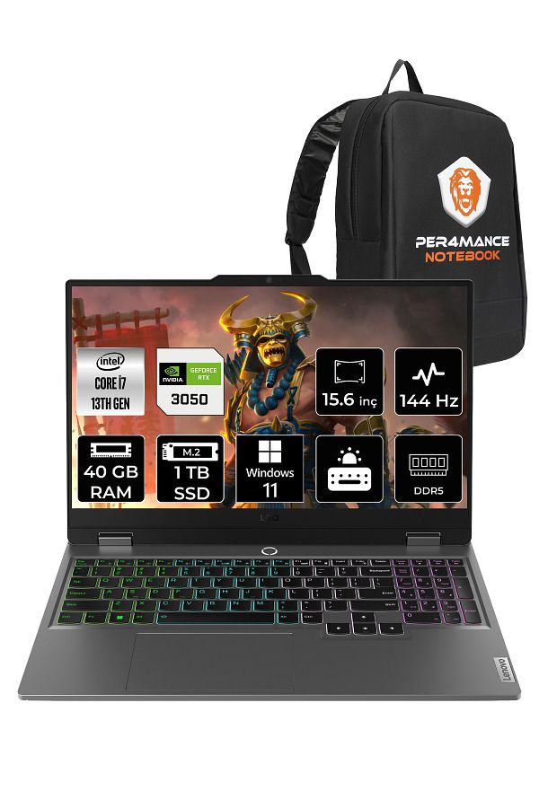 LENOVO LOQ  i7-13650HX 40GB 1TB SSD RTX3050/6GB 15.6" FHD 144Hz W11H 83DV00G5TR & PER4 ÇANTA