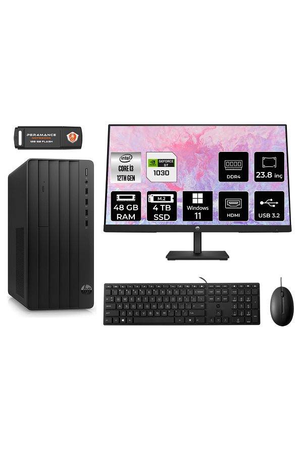 HP PRO TOWER 290 G9 AE6D3A1EAS595 İ3 12100 48GB RAM 4TB SSD GT1030 4GB 23.8" W11P MASAÜSTÜ PC