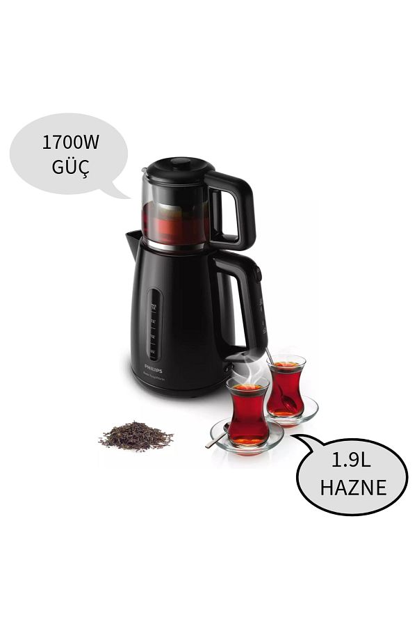 Philips Ultra Premium Çay Makinesi, 1.9 L Kapasite, 360º Döner Taban, Kablo Sarıcı, Siyah