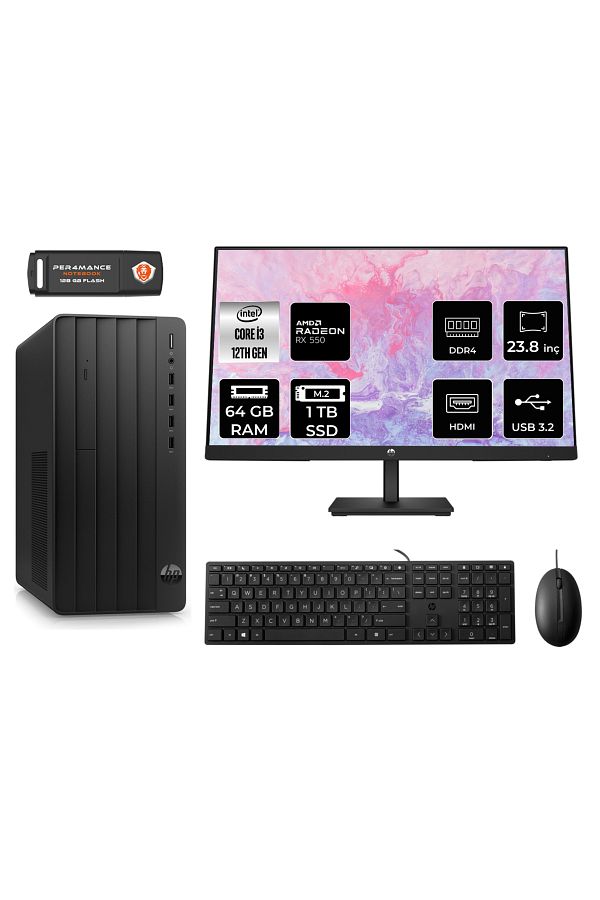 HP PRO TOWER 290 G9 AE6D3A1EAS198 İ3 12100 64GB RAM 1TB SSD RX550 4GB 23.8" FDOS MASAÜSTÜ PC