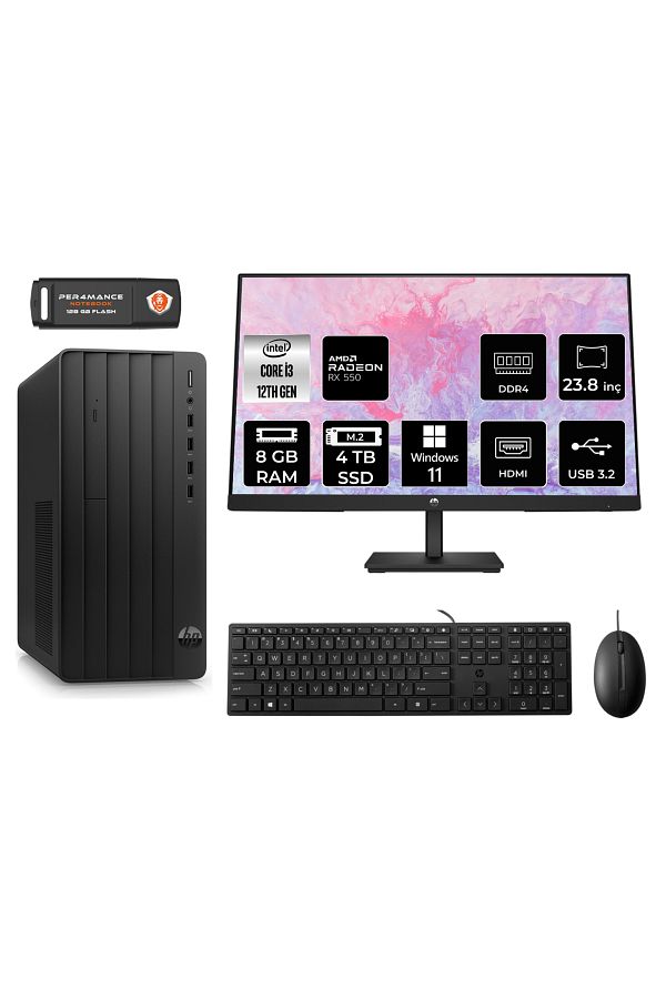 HP PRO TOWER 290 G9 AE6D3A1EAS205 İ3 12100 8GB RAM 4TB SSD RX550 4GB 23.8" W11H MASAÜSTÜ PC