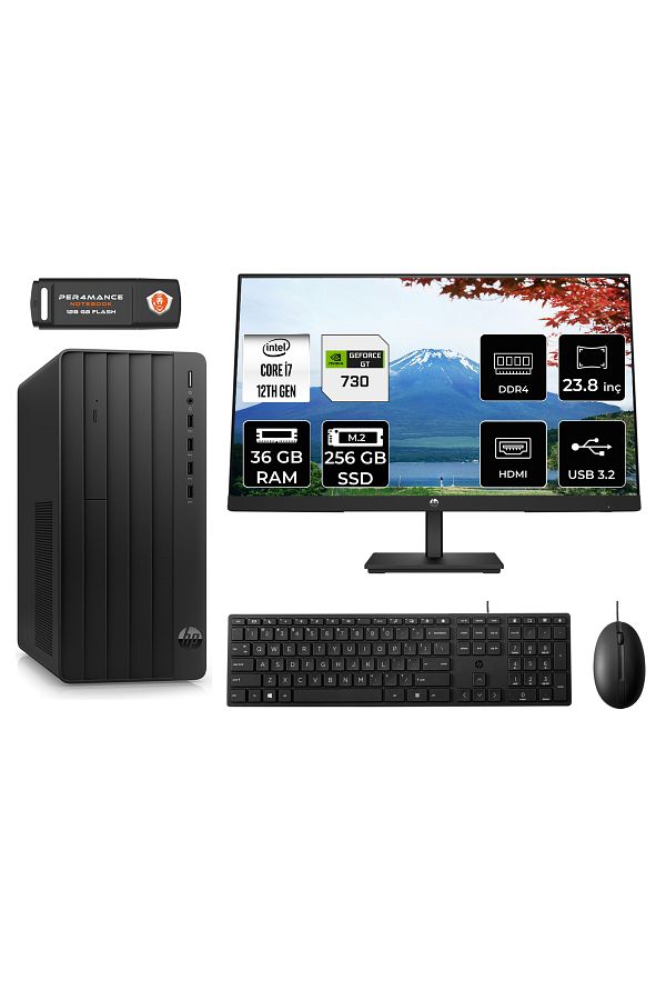 HP PRO TOWER 290 G9 AE6D3A3EAS331 i7 12700 36GB RAM 256GB SSD GT730 4GB 23.8" FDOS MASAÜSTÜ PC
