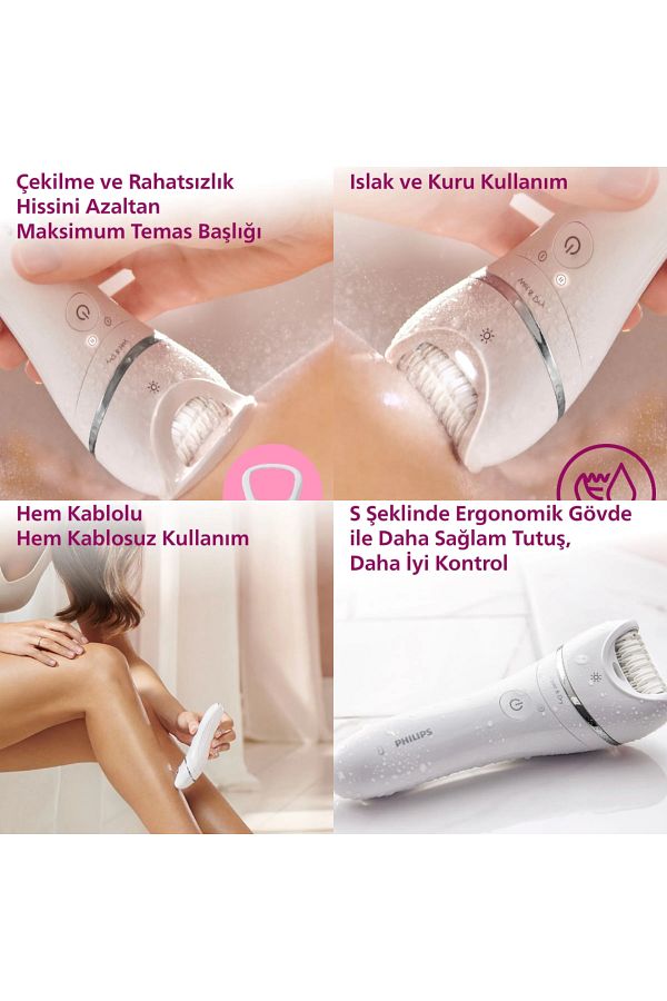 Philips Premium  Epilatör (Yüz+Koltuk altı+Bikini Bölgesi+Bacak)Islak Ve Kuru,Işıklı,Kablosuz) - Görsel 7