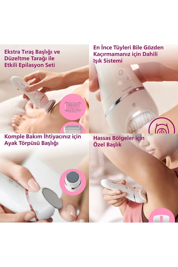 Philips Premium  Epilatör (Yüz+Koltuk altı+Bikini Bölgesi+Bacak)Islak Ve Kuru,Işıklı,Kablosuz) - Görsel 6