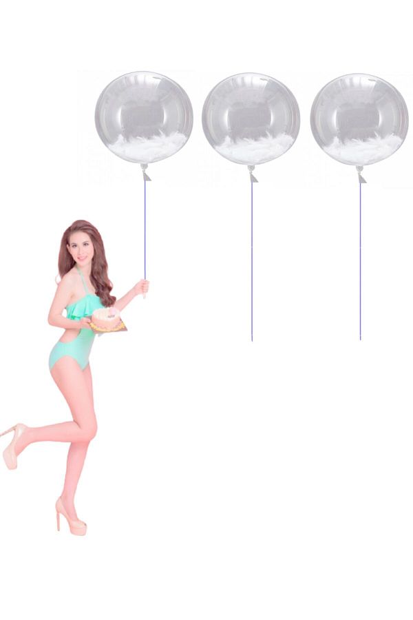 Beyaz Tüylü Şefffaf Cam Transparan Balon 3 Adet