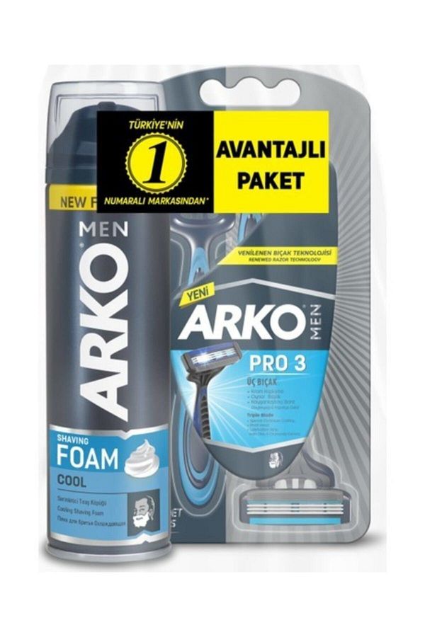 Men T3 Pro 3 Bıçaklı Tıraş Bıçağı 3'lü & Cool Tıraş Köpüğü 200 ml Avantaj Paketi