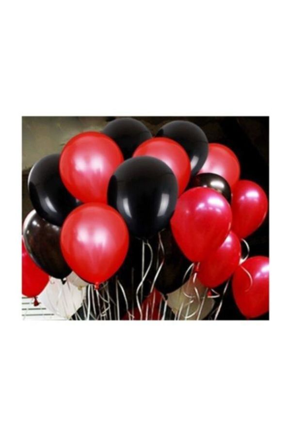 25 Adet Metalik Sedefli Kırmızı Siyah Karışık Balon Helyumla Uçan