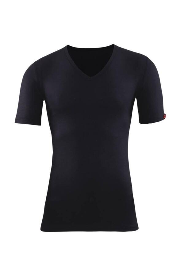 Unisex Siyah Yarım Kol V Yaka Thermal İçlik