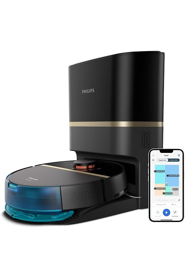 Philips HomeRun 7000 Serisi Aqua Çöp İstasyonlu Akıllı Robot Süpürge Siyah Gold