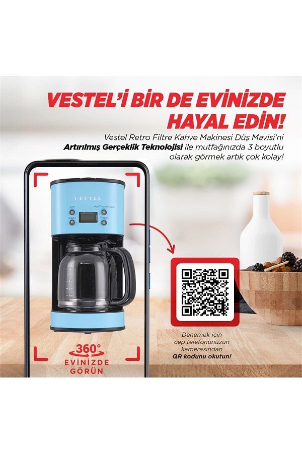 VESTEL Yeni Nesil Retro Filtre Kahve Makinesi Düş Mavisi - Görsel 6