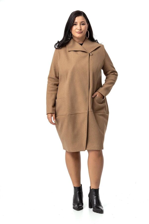Patch-pocket One-button Lined Wool-touch Coat — Mink