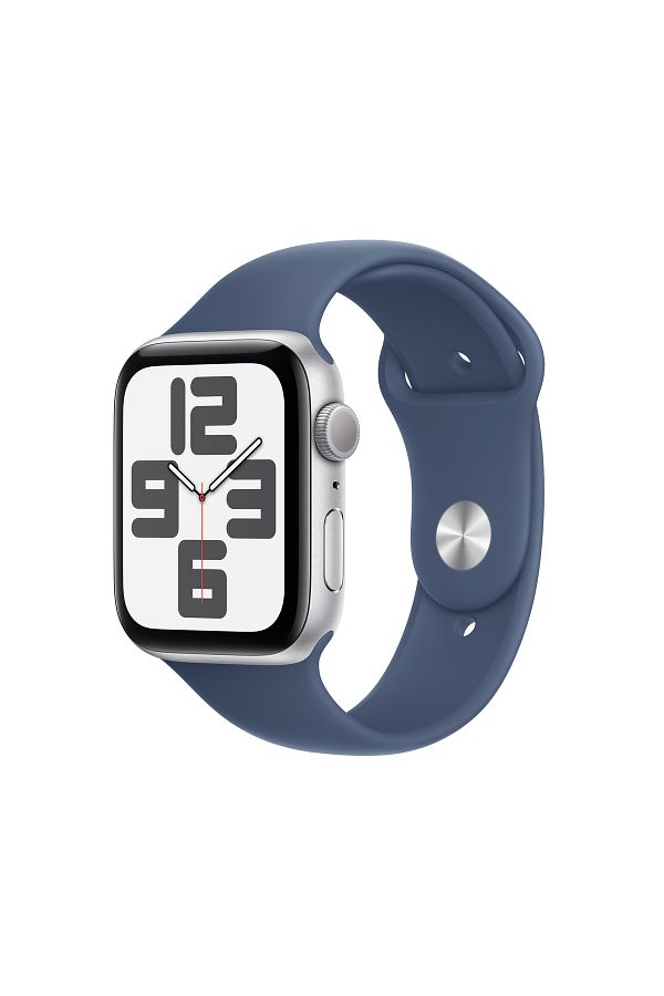 Apple Watch SE GPS + Cellular 44mm Silver Aluminium Case with Denim Sport Band - S/M