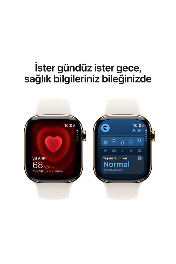 Apple Watch Series 10 GPS + Cellular 46mm Gold Titanium Case with Starlight Sport Band - S/M - Görsel 5