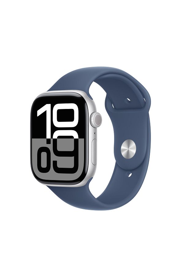 Apple Watch Series 10 GPS + Cellular 46mm Silver Aluminium Case with Denim Sport Band - M/L
