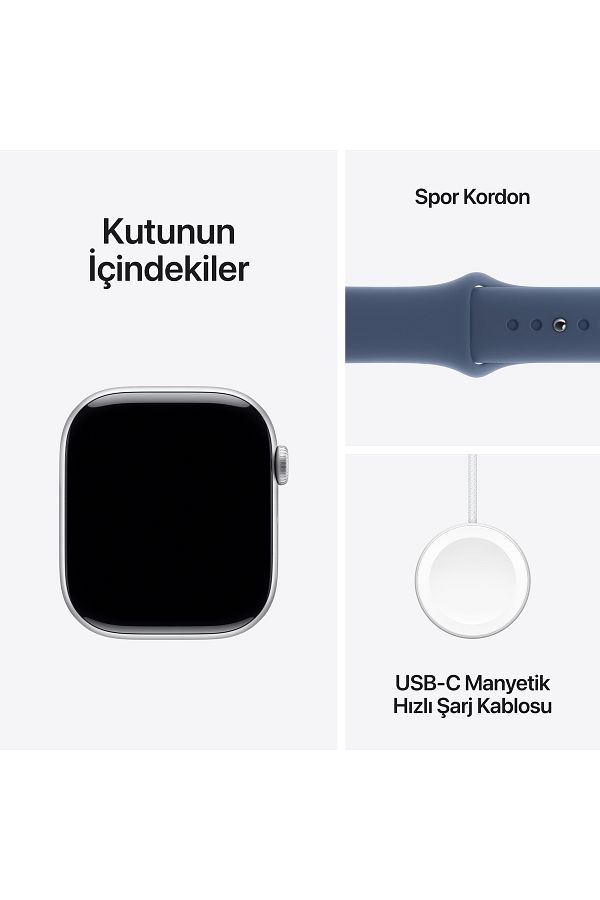 Apple Watch Series 10 GPS + Cellular 46mm Silver Aluminium Case with Denim Sport Band - M/L - Görsel 9