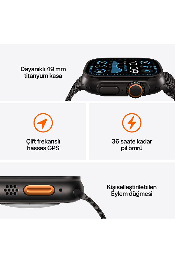 Apple Watch Ultra 2 GPS + Cellular 49mm Siyah Titanyum Kasa + Siyah Titanyum Milano Loop - M - Görsel 3