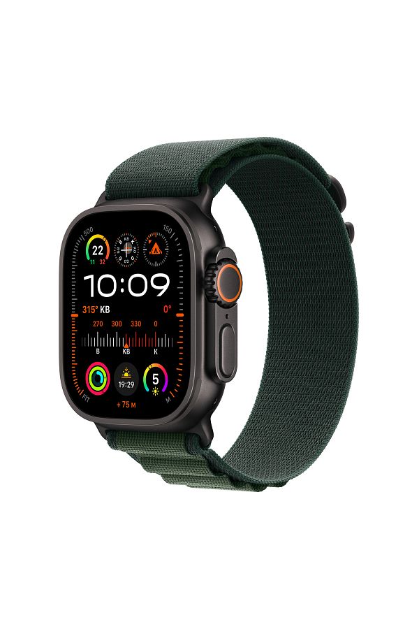 Apple Watch Ultra 2 GPS + Cellular 49mm Black Titanium Case with Dark Green Alpine Loop - Small