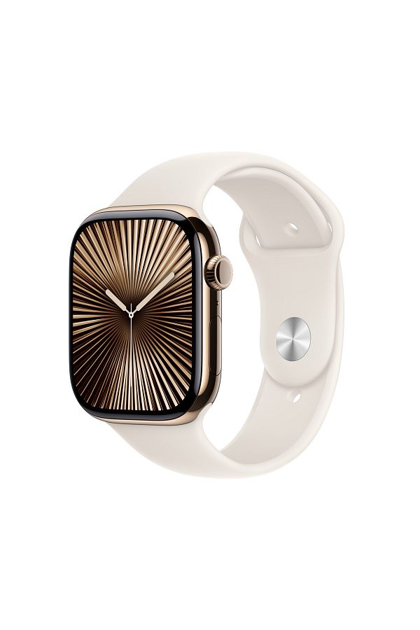 Apple Watch Series 10 GPS + Cellular 46mm Gold Titanium Case with Starlight Sport Band - S/M