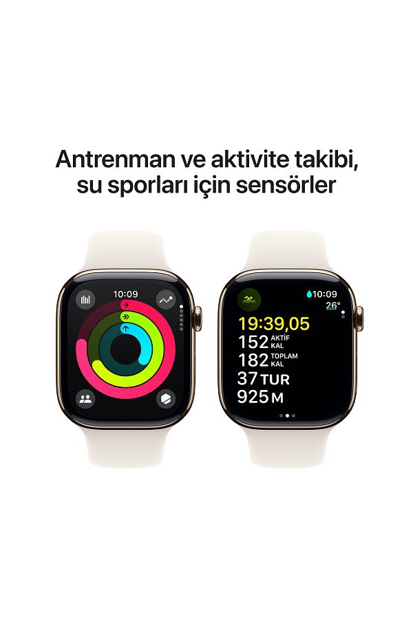 Apple Watch Series 10 GPS + Cellular 46mm Gold Titanium Case with Starlight Sport Band - S/M - Görsel 4
