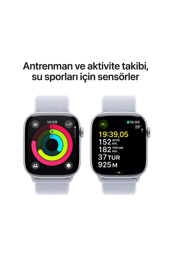 Apple Watch Series 10 GPS + Cellular 42mm Silver Aluminium Case with Blue Cloud Sport Loop - Görsel 4