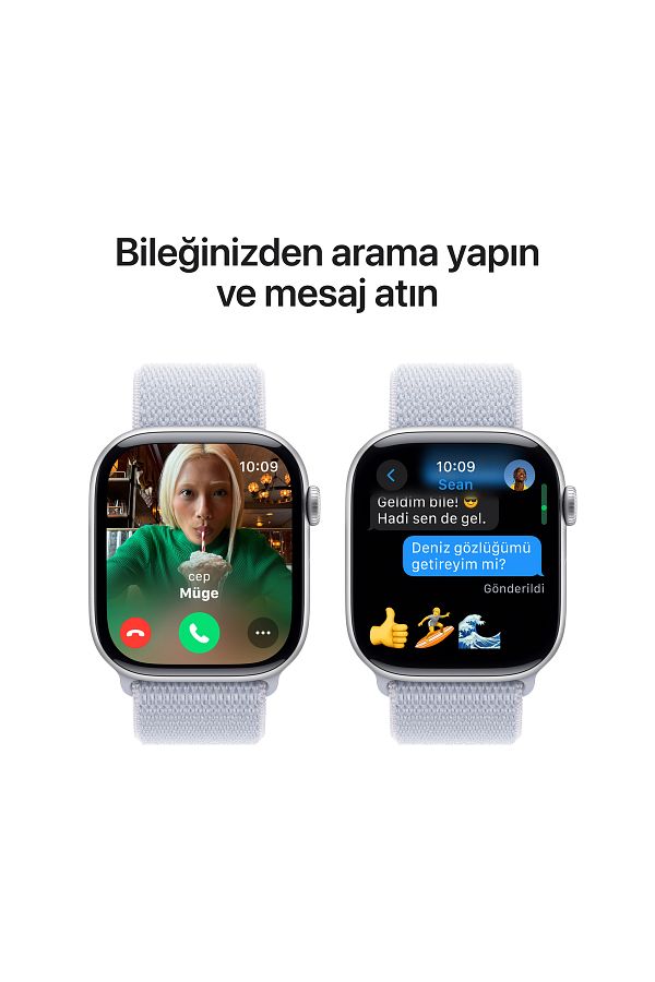 Apple Watch Series 10 GPS + Cellular 42mm Silver Aluminium Case with Blue Cloud Sport Loop - Görsel 7