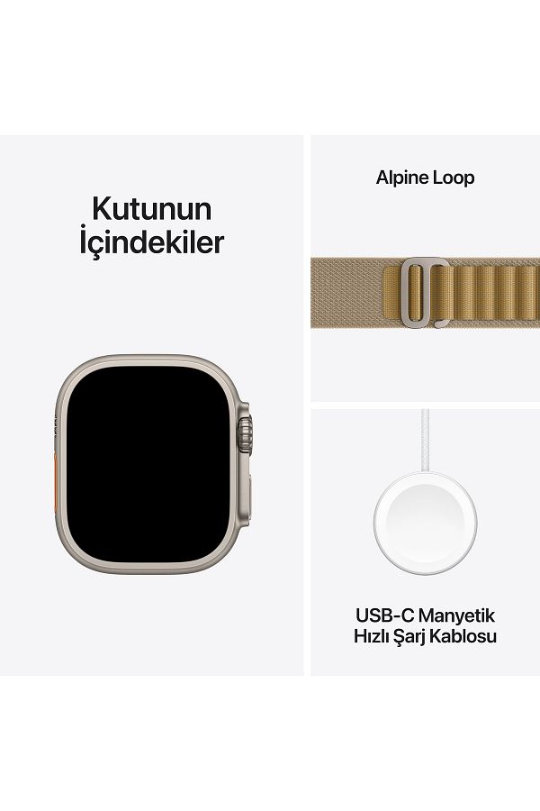 Apple Watch Ultra 2 GPS + Cellular 49mm Natural Titanium Case with Tan Alpine Loop - Medium - Görsel 9