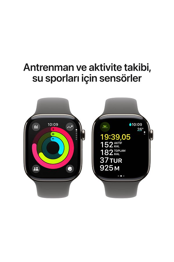 Apple Watch Series 10 GPS + Cellular 46mm Natural Titanium Case with Stone Grey Sport Band - M/L - Görsel 4