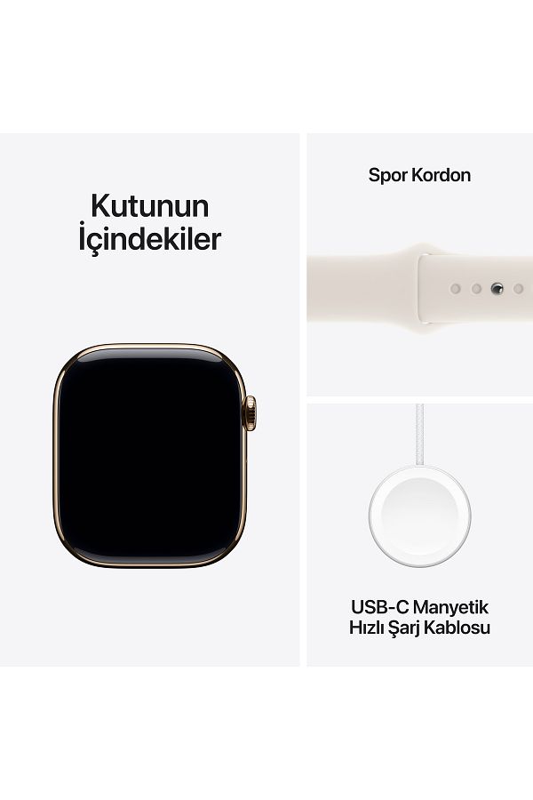 Apple Watch Series 10 GPS + Cellular 46mm Gold Titanium Case with Starlight Sport Band - S/M - Görsel 9
