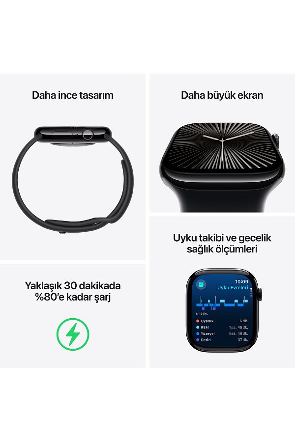 Apple Watch Series 10 GPS + Cellular 42mm Slate Titanium Case with Black Sport Band - M/L - Görsel 3