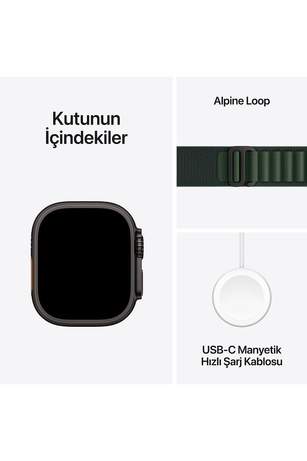 Apple Watch Ultra 2 GPS + Cellular 49mm Black Titanium Case with Dark Green Alpine Loop - Large - Görsel 9