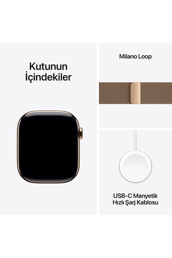 Apple Watch Series 10 GPS + Cellular 42mm Gold Titanium Case with Gold Milanese Loop - Görsel 9