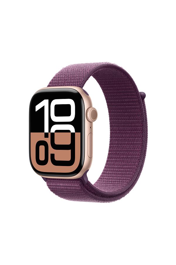 Apple Watch Series 10 GPS 42mm Rose Gold Aluminium Case with Plum Sport Loop