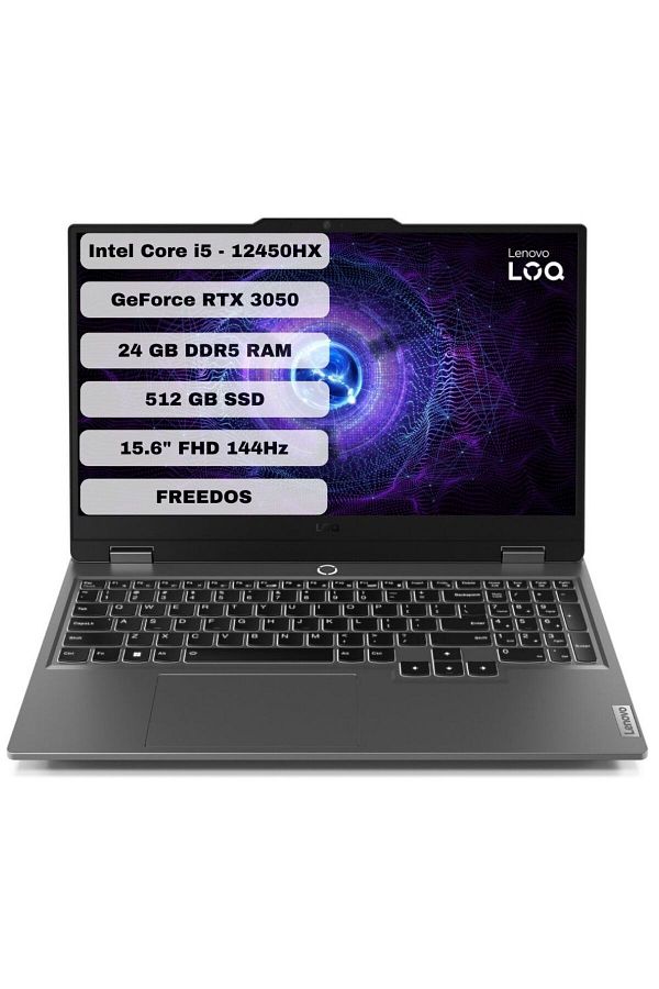 LENOVO LOQ Intel Core i5 12450HX 24GB 512GB SSD RTX3050 Freedos 15.6" FHD Taşınabilir Bilgisayar 83GS0099TR