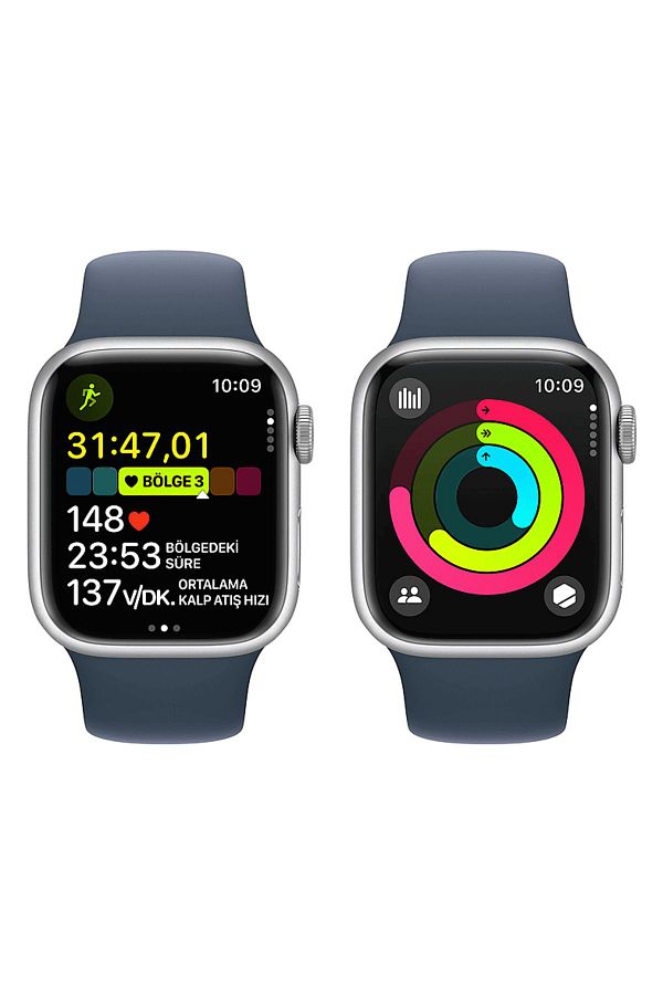 Apple Watch Series 9 GPS + Cellular MRJ33TU/A  41 mm Gümüş Rengi Paslanmaz Çelik Kasa ve Fırtına Mavisi Sp - Görsel 7