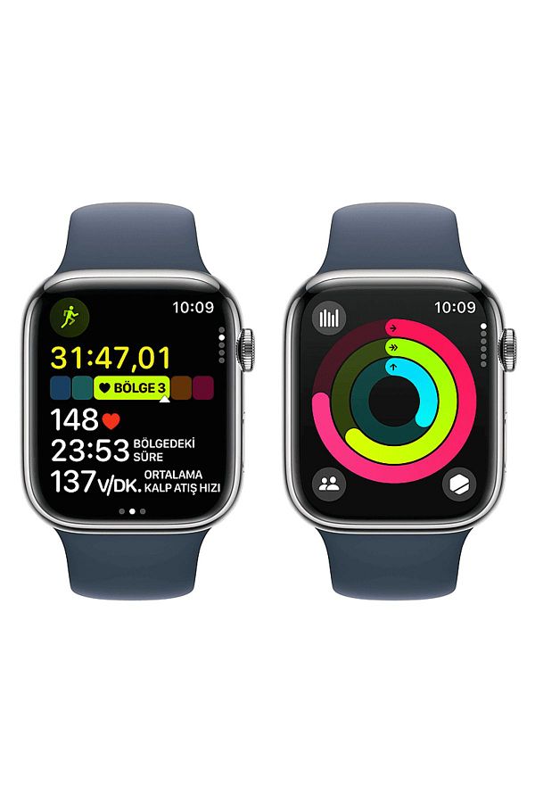 Apple Watch Series 9 GPS + Cellular MRMN3TU/A  45 mm Gümüş Rengi Paslanmaz Çelik Kasa ve Fırtına Mavisi Sp - Görsel 8