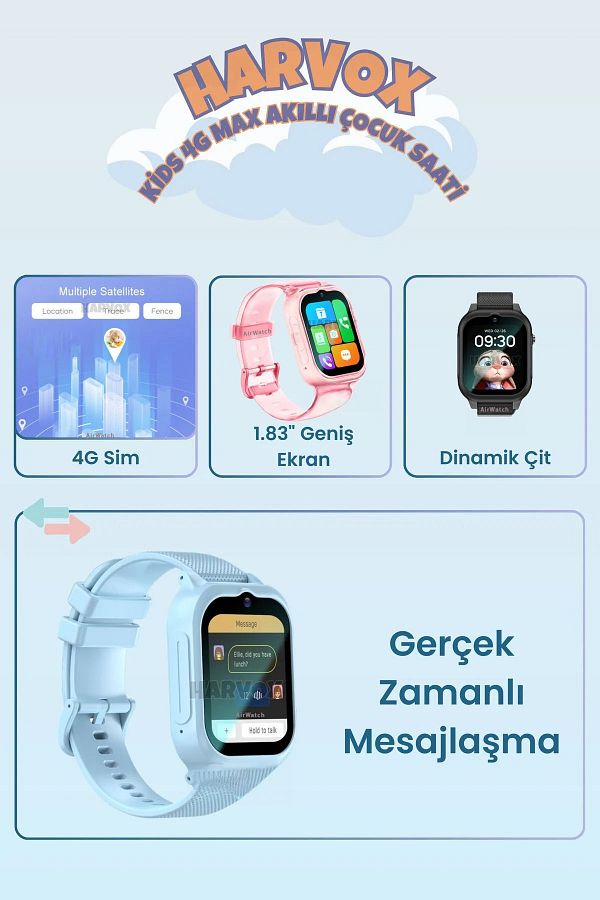 AirWatch HX 4G Max Sim Kartlı Harvox Akıllı Çocuk Saati Gps Konum Takibi Arama Konuşma 4G Destekli - Görsel 3