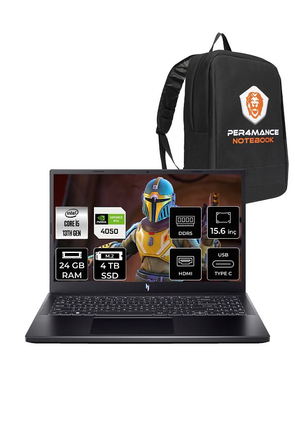 ACER Nitro V15 i5-13420H 24GB 4TB SSD RTX4050/6GB 15.6'' FHD 144Hz FDOS & PER4 ÇANTA